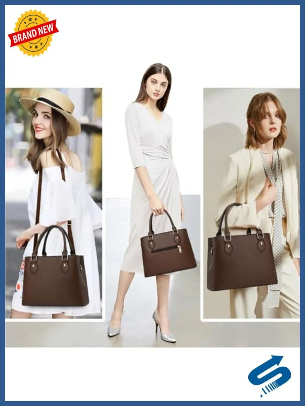 Leather Crossbody Tote Satchel Shoulder Bag Faux Leather with Gold Hardware